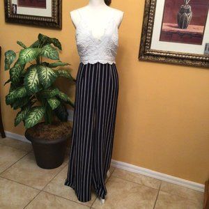 TRAC Crochet V-Neck Wide Leg Jumpsuit